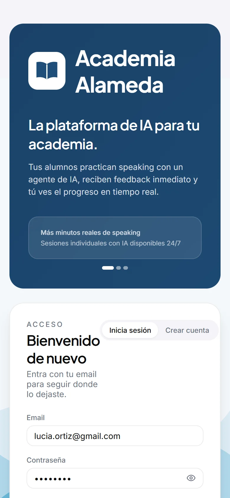 La misma pantalla de entrada, en el móvil
